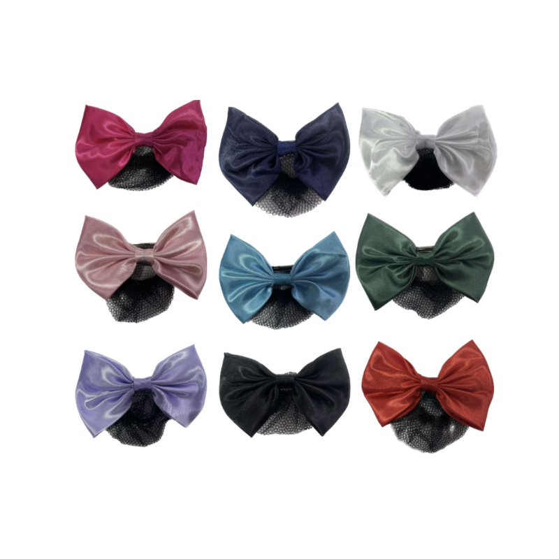Hair Bow with Bun Net - 12 Pack