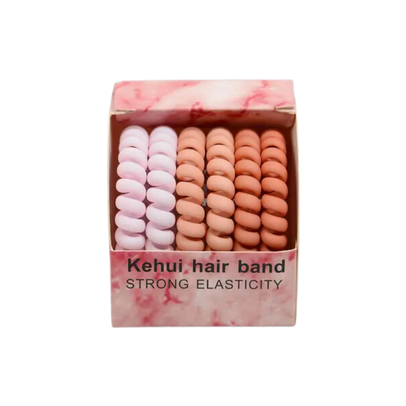Pink Assorted Spiral Hair Ties 6 Piece
